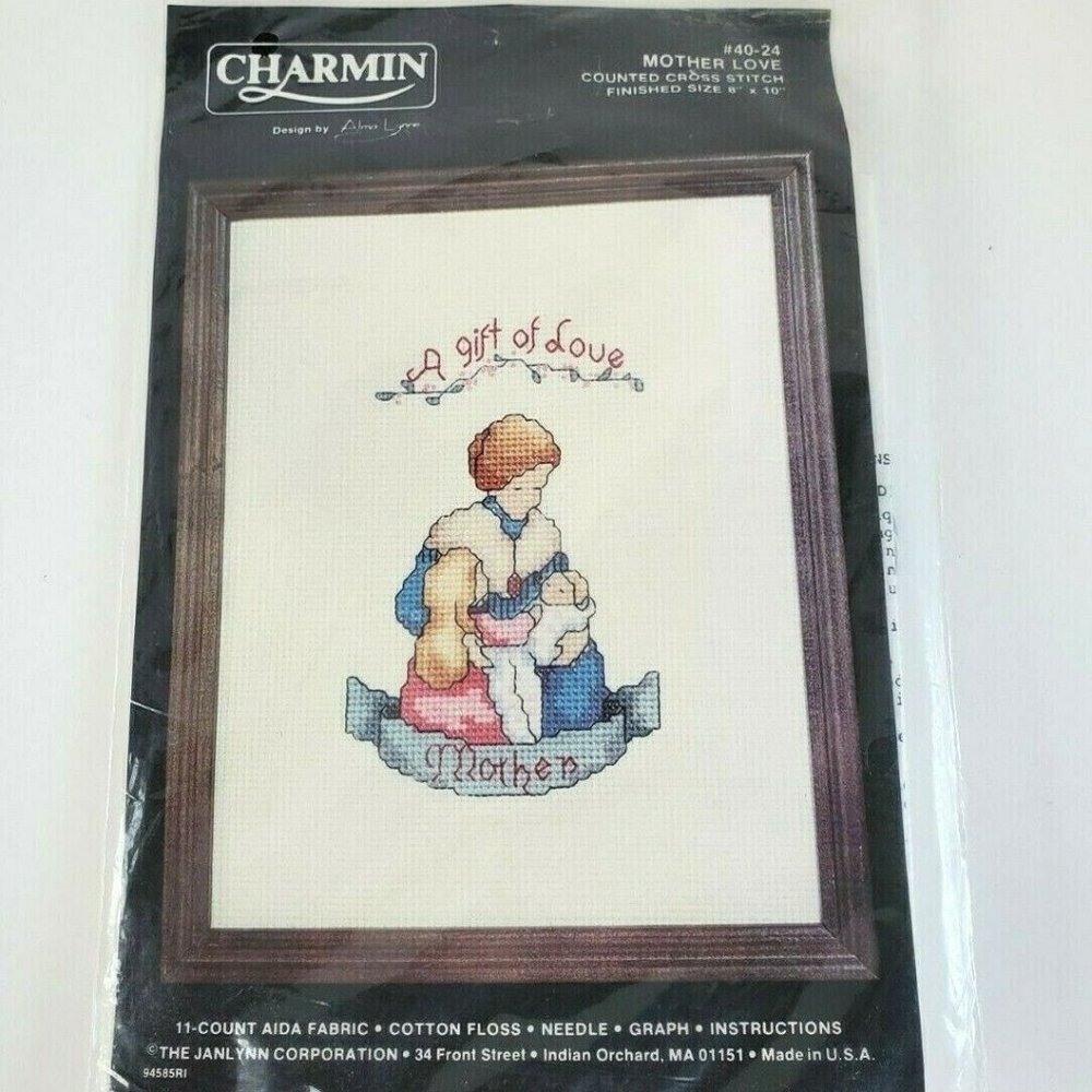 Charmin Counted Cross Stitch #40-24 "Mother Love" Kit New 10" x 8" Vtg Janlynn